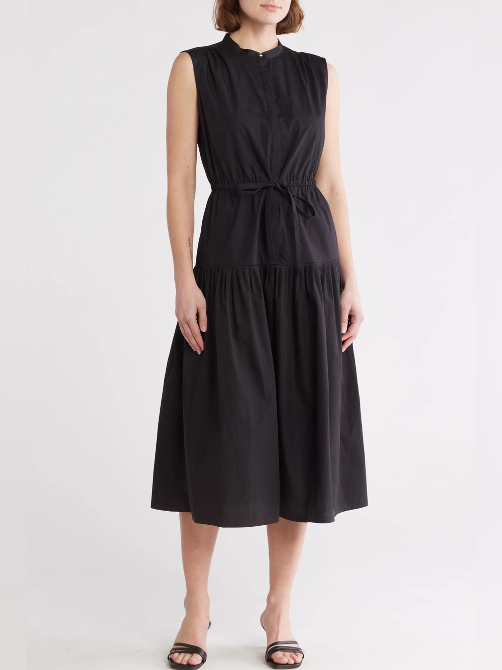 Derek Lam 10 Crosby Margaret Black Poplin Midi Dress Sleeveless Size 2